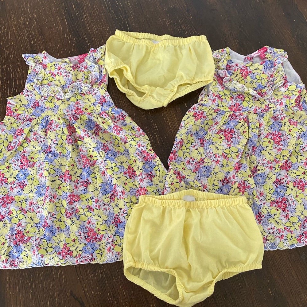 Penelope Mack Floral Girl Dresses TWIN BUNDLE set of 2 Matching Pink And Floral